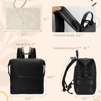 Omanmoli Diaper Bag Backpack,Large Neoprene Baby Bag for Boys Girls with 15 Diaper Bag Organizer,2 Insulated Pockets,Changing Pad,Stroller Straps,Black - Image 5