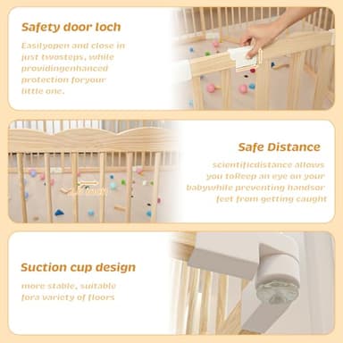 Playpen Large Foldable Play Pen for Toddlers 1-3,Easy Assemble Play Yard Wooden Baby Gates with Door,Expandable Play pens for Kids Safety Baby Playpen with Lock 67x101x24Inch(Foldable Connector) - Image 3