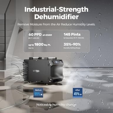 ALORAIR Crawlspace Dehumidifiers, 145 Pint Commercial Dehumidifier for Basements with Drain Hose, 1,800 Sq.Ft Auto Defrost Compact Portable Industry Crawl Spaces Dehumidifier - Image 2