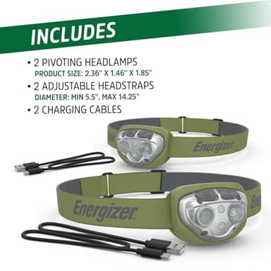Energizer PRO-400 Rechargeable LED Headlamp (2-Pack), IPX4 Water Resistant, High-Powered Bright LED, Multiple Light Modes, Best Headlight for Camping, Running, Outdoors, Emergency Light, USB Included - Image 10