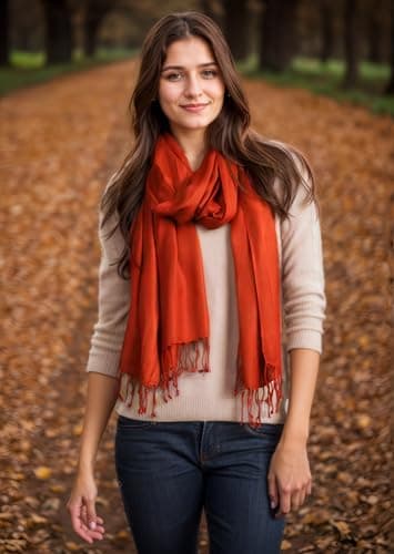 Achillea Soft Silky Pashmina Scarf for Women – Shawl Wrap for Evening Dresses, Bridesmaids, Weddings & Everyday Wear (Burnt Orange) - Image 2