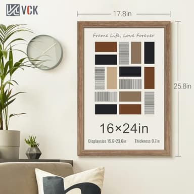 VCK 16x24 Frame 5 Pack - Brown Walnut, Natural Textured Solid Wood Poster Picture Frame, Wall Mounting Hanging - Image 2