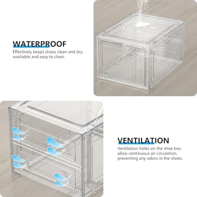 Kjfeoiye 12 Pack Hard Sturdy Thickened Rigid XX Large Shoe Storage Organizer for Closet, Clear Stackable Sneaker Shoe Boxes Rack Containers Display Case Bins with Lids, White - Image 5