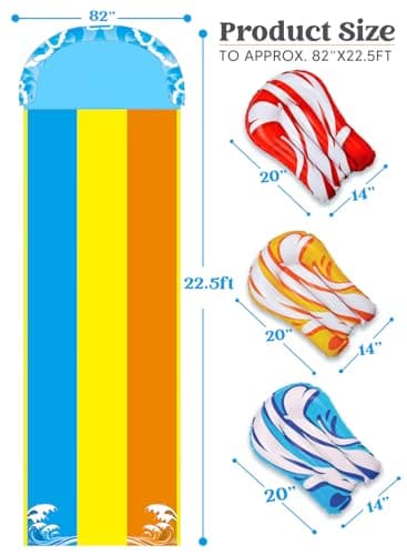 Sloosh 22.5ft x 82in Waves Triple Lawn Water Slide,Heavy Duty Lawn Water with 3 Body Boards and Slip Sprinkler for Kids Adults Backyard Summer Outdoor - Image 2