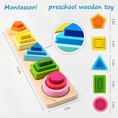 Symdiro Montessori Toys for 1 2 3 Year Old Boys Girls-Wooden Sorting & Stacking Toys for Baby Toddlers,Educational Shape Color Sorter Preschool Kids Gifts… - Image 3