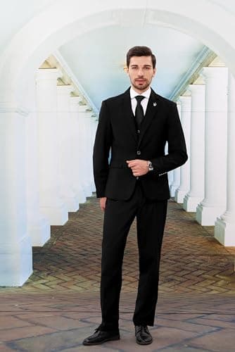 MAGE MALE Mens Suits Slim Fit 3 Piece Tuxedo Suit One Button Solid Prom Wedding Party Blazer Vest Pants Set with Tie Black - Image 5