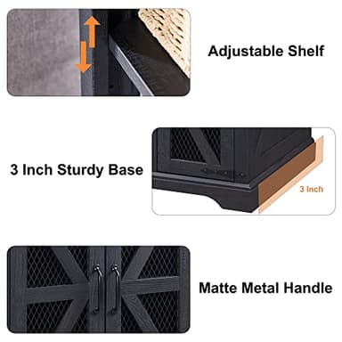 JXQTLINGMU Farmhouse End Table, 24" Large Sofa Side Table with Charging Station, Mesh Barn Door, and Adjustable Storage Shelf, Rustic Wood Square Nightstand for Living Room, Bedroom, Office, Black - Image 6