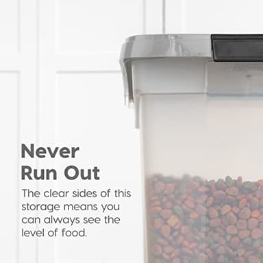 IRIS USA Airtight Dog Food Storage Container, WeatherPro, Up to 50 lbs, Removable Wheels, for Dog Cat Bird and Other Pet Food Storage Bin, Keep Fresh, Translucent Body, Made in USA, Clear/Gray - Image 6