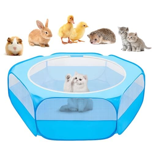 UWE Small Animal Playpen, Chicken Brooder Box with Cover Top, Portable Outdoor Exercise Pet Cage Tent, Waterproof Breathable Pet playpen Indoor for Chick Ktiien Bunny Hamster Guinea Pig, Blue - Image 1
