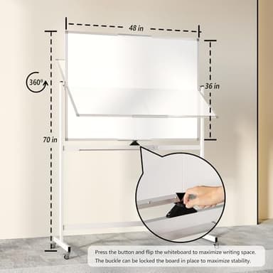 Neatsure Large Rolling Whiteboard on Wheels, 48" x 36" Double-Sided Mobile White Board with Stand, 4' x 3' Portable Standing Magnetic Dry Erase Board Easel for Home Office Classroom School, Silver - Image 3