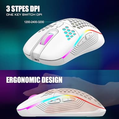 RedThunder 60% Wireless Gaming Keyboard and Mouse Combo, 2500mAh Rechargeable Battery, Ultra-Compact Small RGB Mechanical Feel Keyboard, Lightweight Honeycomb Optical Mouse for Gaming/Business, White - Image 7