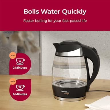 Mueller Living Electric Kettle, Electric Tea Kettle for Boiling Water, 1500W SpeedBoil with Automatic Shutoff, 1.8L Cordless with LED Light, Borosilicate Glass Tea Kettle Pot Water Heater, BPA Free - Image 5