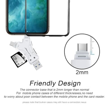 SD Card Reader for iPhone/ipad/Android/Mac/Computer/Camera,4 in1 Micro SD Card Reader Trail Camera Viewer, Portable Memory Card Reader SD Card Adapter for SD and TF Cards(White) - Image 6