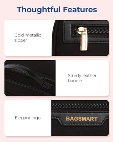 BAGSMART Travel Makeup Bag, Make Up Bag with Multiple Compartments for Organizer, Durable & Compact Cosmetic Organizer for Women for Travel Accessories (Black - Image 7