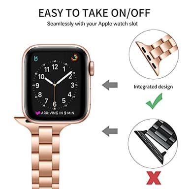 OMIU Thin Band Compatible with Apple Watch 40mm 38mm 41mm 42mm 44mm 45mm 49mm, Premium Stainless Steel Metal Replacement Adjustable Wristband Strap for iWatch Ultra SE Series 9/8/7/6/5/4/3/2/1 Women - Image 8