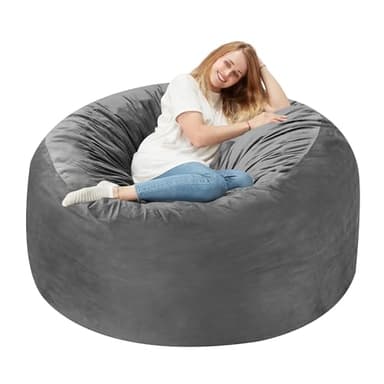 Homguava 3FT Bean Bag Chair: 3' Bean Bags with Memory Foam Filled, Large Beanbag Chairs Soft Sofa with Dutch Velvet Cover-Grey - Image 1