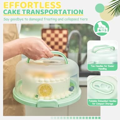 Ohuhu Cake Carrier with Lid and Handle, BPA-Free Cake Containers Cake Holder for 10 inch Cake with 2 Handles Cupcake Carrier - Plastic Cover Two Sided Base for Transport Pies Nuts Fruit Perfect Gifts - Image 2