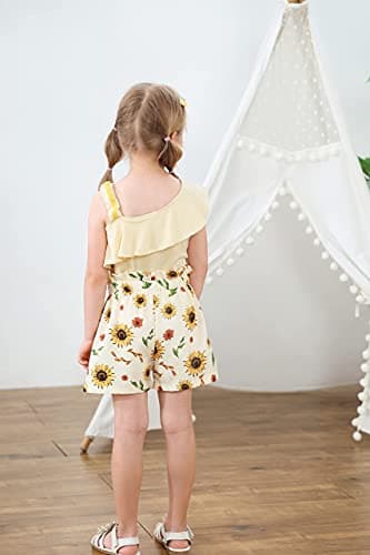 DISAUR Girls Summer Clothes Baby Apricot t-Shirt+ Sunflower Printed Shorts Toddler Spring Clothes 12-18 Months 1t - Image 3