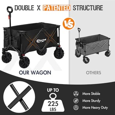 PORTAL Collapsible Folding Utility Beach Wagon Carts Heavy Duty with All Terrain Wheels for Outdoor, Camping, Garden, Shopping, Groceries, Foldable, Large Capacity, Portable, Black - Image 9