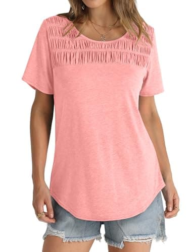 OFEEFAN Summer Shirts for Women Trendy Plus Size Tunic Tops for Leggings Coral 2XL - Image 2