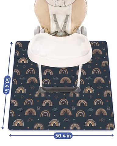 Blissful Diary Baby Splat Mat for Under High Chair, 50.4 x 50.4 Inch Wipeable Splash Mat, Waterproof and Washable, Anti-Slip Floor Protector, Retro Rainbow - Image 3