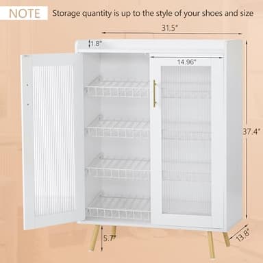 VECELO Shoe Cabinet Storage for Entryway, 4-Tier Free Standing Organizer with Doors and Shelves, Large Capacity for Hallway, Ivory White - Image 2