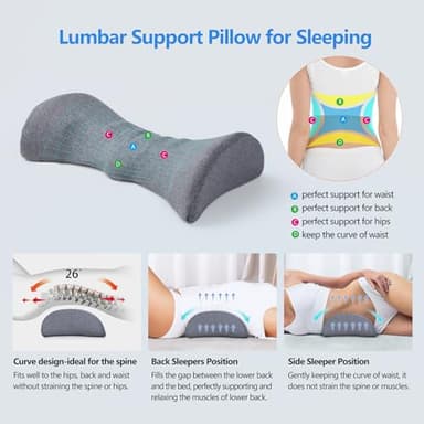 COMFYTHERA Lumbar Support Pillow for Sleeping Memory Foam Back Lumbar Support Cushion for Lower Back Pain Relief, Back Support Bed Pillow Waist Support Back Sleepers (Dark Grey) - Image 2