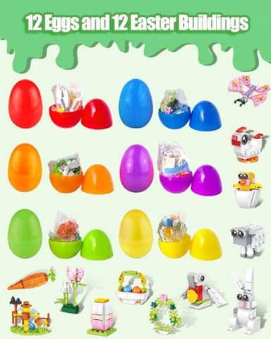 Easter Gifts Bunny Building Set for Kids – 12 Eggs & 12 STEM Toys, Easter Basket Stuffers Essentials for Egg Hunt Prizes, Classroom Party Favors Games Supplies for Boys Girls 6+(Easter Rabbit) - Image 2