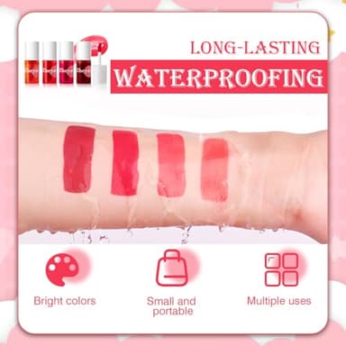 Lip Tint Korean Stain Set, 4 Colors Tinta Para Labios Waterproof Long Lasting Plumping Lip & Cheek Tint Moisturizing Non-sticky Easy Apply Mini Water Lipstick(Apple& Strawberry& Watermelon& Cherry) - Image 6