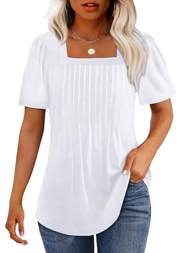 Plus Size Women Blouses Trendy Fashion Clothing Summer Outfits Beach Vacation Clothes Blouses Dressy Casual Short Sleeve Shirts 2025 Square Neck White Tops XXXL - Image 1