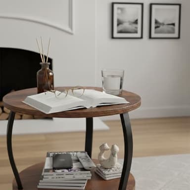 Vintage Small Round Side Table, 3-Tier Slim Waist Circular End Table with Storage Shelf, Compact Tea Sofa Table, Round Corner Coffee Table Nightstand for Living Room Bedroom Small Spaces,Rustic Brown - Image 9