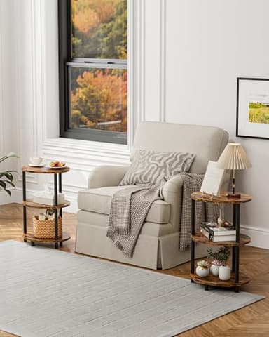 RISWER Small Round Side Table - 3-Tier Oval Accent Table for Small Spaces, Rustic Wood and Metal Couch End Table, Nightstand for Bedroom or End Table Living Room, Easy to Assemble, Rustic Brown - Image 8