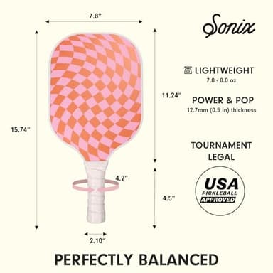 Sonix | USAPA Approved | Pickleball Paddles Set of 2 | Fiberglass Surface Pickleball Set with 2 Rackets, 4 Balls, & Bag | Checkmate Pink/Orange - Image 4