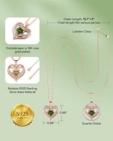 S925 Sterling Silver Necklace for Women, Jewelry for Mom, Birthday Gifts for Wife, Girlfriend Anniversary Necklaces, Daughter Heart Love Jewel, Gift for Her, Aug - Image 4