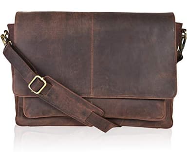Oak Leathers Leather Messenger Bag for Men and Women - Laptop Briefcase Bag For College, Office, Adjustable Shoulder Strap (Wood) - Image 1
