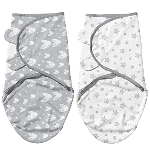 Biloban Baby Swaddles 0-3 Months for Boy Girls, Newborn, Organic Cotton Adjustable Blanket, Lovely Grey Print, 2 Pack - Image 1