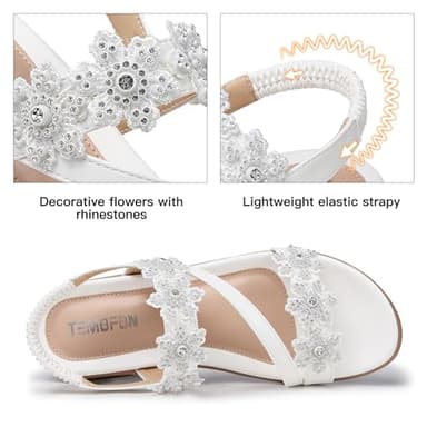 TEMOFON Sandals for Women Flat Dressy Summer Open Toe Sandals Woman Comfortable Walking Casual Beach Shoes White Size 8 - Image 4