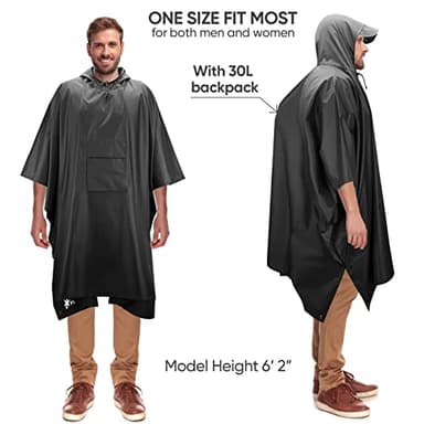 PTEROMY Hooded Rain Poncho for Adult with Pocket, Waterproof Lightweight Unisex Raincoat for Hiking Camping Emergency (Black) - Image 4