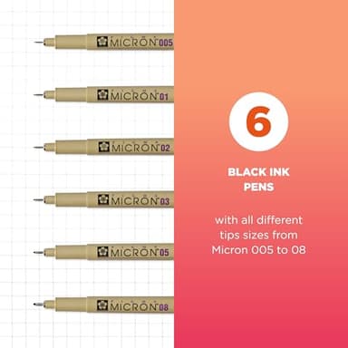 SAKURA Pigma Micron Fineliner Pens - Archival Black Ink Pens - Pens for Writing, Drawing, or Bullet Journaling - Assorted Point Sizes - 6 Pack - Image 2