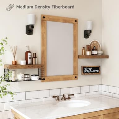 QEEIG Bathroom Shelves Over Toilet - Paper Storage Wall Mounted Farmhouse Decor Decorations Aesthetic Décor Sign Small Floating Shelf 2+1 Set 16 inch, Rustic Brown (020BN) - Image 5