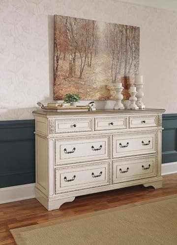 Signature Design by Ashley Realyn | French Country 7-Drawer Two-Tone Dresser – Fully Assembled, Decorative Corbels, Chipped White with Distressed Wood Top - Image 2