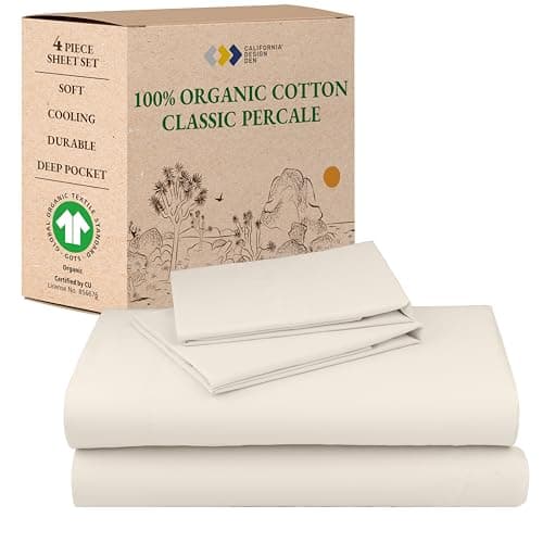 California Design Den Cal King Sheet Set - Soft 100% Organic Cotton Percale Sheets with Deep Pockets, Crisp, Breathable and Durable Bedding Set - Ivory (Cream Tone) - Image 1