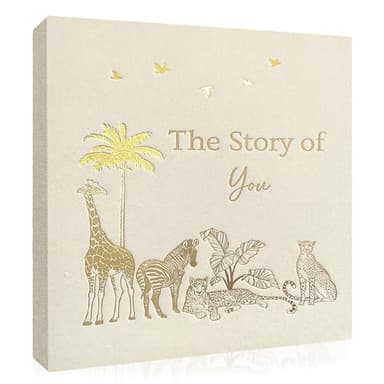 Eviepops Prints Baby Memory Book, Luxury Keepsake Gift for Mom to be, Milestone Record & Photo Album Birth to Age 5, Gender Neutral for Boy or Girl, Linen Fabric Safari Journal Scrapbook, Baby Shower - Image 1