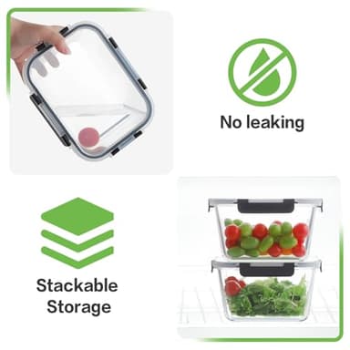 HOMBERKING 4 Pieces 63oz/8cup Large Glass Food Storage Containers with Lids, Meal Prep Containers, Airtight Bento Boxes with Leak Proof Locking (2 Containers + 2 Lids) - Microwave, Oven Safe - Image 4