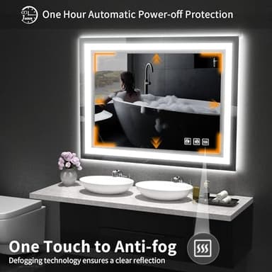 SHUAFA LED Mirror for Bathroom, 48x36 Inch Backlit + Front Lighted Bathroom Vanity Mirror with Lights for Wall, Double Light Strips, 3 Colors, Shatter-Proof, Anti-Fog and Brightness Memory - Image 7