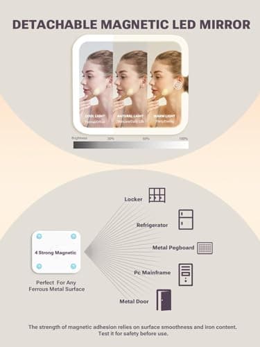 Qislee Makeup Box with A Detachable Lighted Mirror, Waterproof Travel Train Case, Cosmetic Organizer and Makeup Suitcase with Adjustable Dividers, Magnetic LED Mirror(Rose Gold) - Image 2