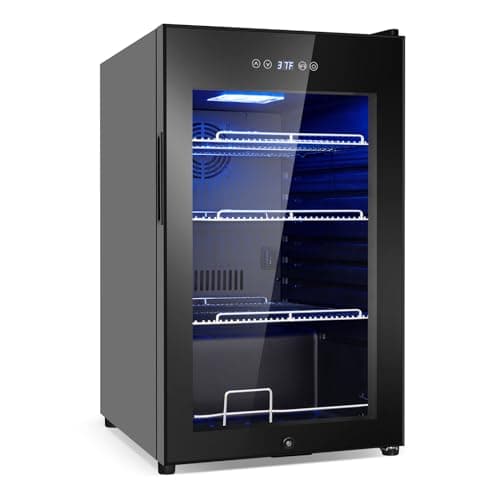 Beverage Refrigerator 17 inch Wide - 126 Can Beverage Cooler with Glass Door | Counter-Top/Freestanding Mini Beverage Beer Fridge | Temperature Memory | Invisible Door | Perfect for Soda, Beer - Image 1