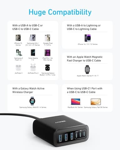 Anker Desktop Charger, Fast Charging USB C Charger, 112W Max 6-Port Charging Station, for iPhone 17, iPad, MacBook, Samsung and More (Cable Not Included) - Image 6