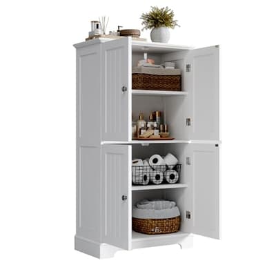 ChooChoo Bathroom Floor Cabinet, Modern Bathroom Storage Cabinet with 4 Doors and Adjustable Shelves, Freestanding Cupboard for Living Room, White - Image 8