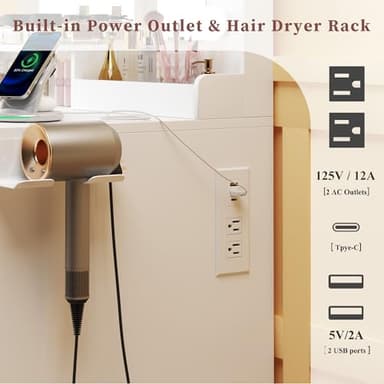 ALEXNUTRE Vanity Desk with Mirror and Lights, Makeup Vanity with Outlets & Large Mirror & 6 Drawers,White Vanity with 3-Color Adjustable Lighting, Makeup Vanity for Bedroom - Image 3